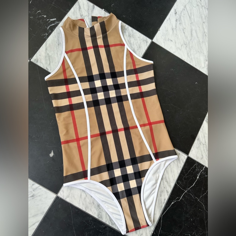 Burberry Kids 14Y Contrast Check Stretch Nylon Swimsuit One Piece UNWORN